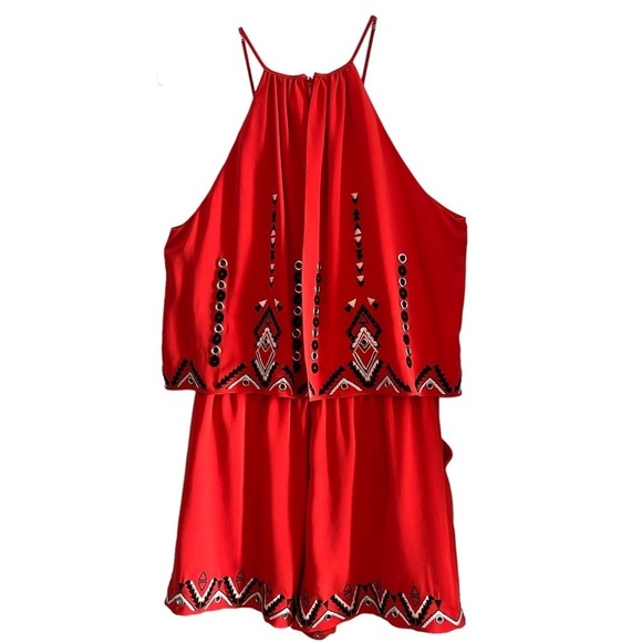 🌺PARKER Tribal Betsey Drape Romper w/ Pockets in Rampart Red Size Small🌺 - Picture 2 of 9